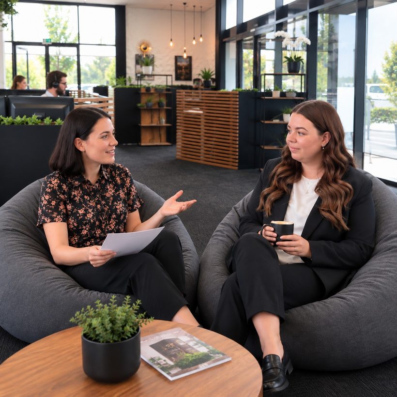 Two Seed team members in a client meeting
