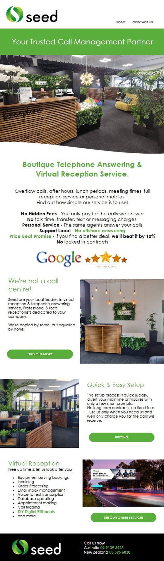 A Seed email campaign headed Your Trusted Call Management Partner
