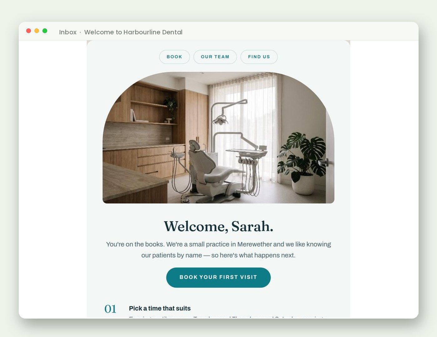 A Seed-built welcome email open on screen